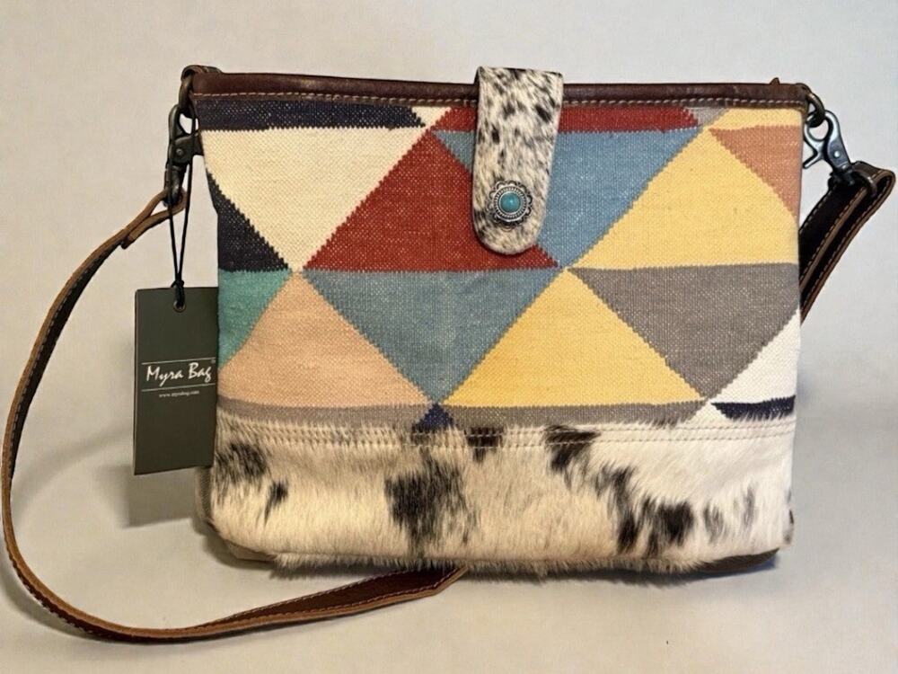Crossbody Myra Shoulder Bag Western Leather Upcycled Chromo Canva Turquoise NWT
